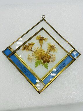 Stained Glass with Dried Flowers Ornament Sun Catcher Lasting Impressions 3.5"